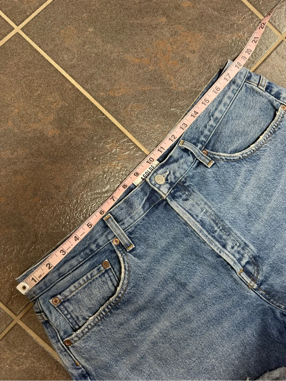 AGOLDE Parker Long Cutoff Denim Jeans Jorts Skywave Medium Blue Wash 32 $148